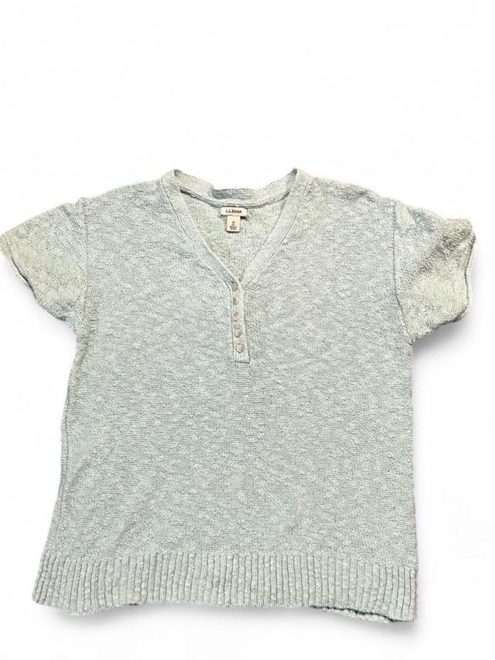 L.L. Bean Teal Blue Short Sleeve Henley Knit Top